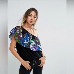 Free People Ankka Bubble Asymmetric Off Shoulder Top Festival Boho Sz XS